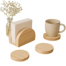 Kit Porta Guardanapos e Apoios para Copos Rústico em Madeira Pinus