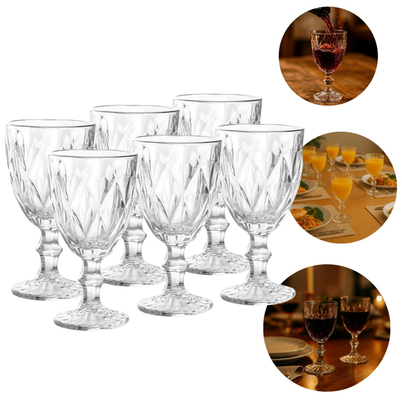 Jogo de Taças Copos Cristal Ecológico Diamond 330ml Com 6 Peças