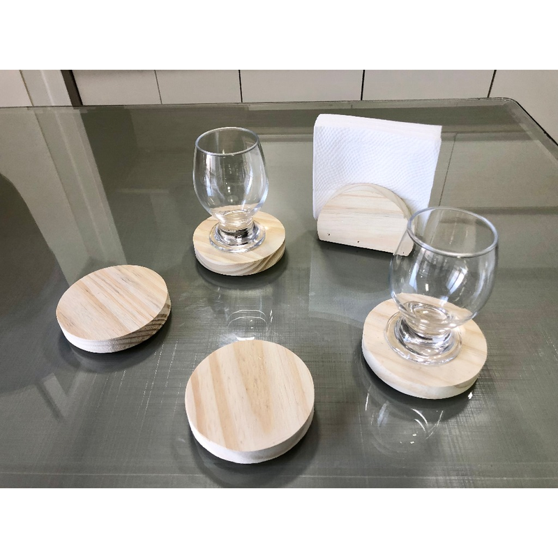 Kit Porta Guardanapos e Apoios para Copos Rústico em Madeira Pinus